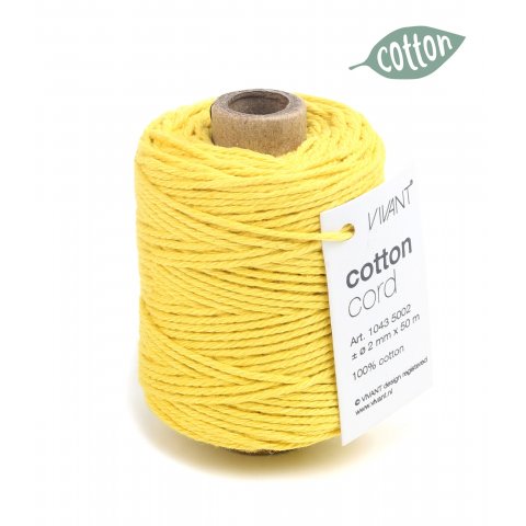Cotton Cord Baumwollschnur, einfarbig ø ca. 2 mm, l = 50 m, gelb