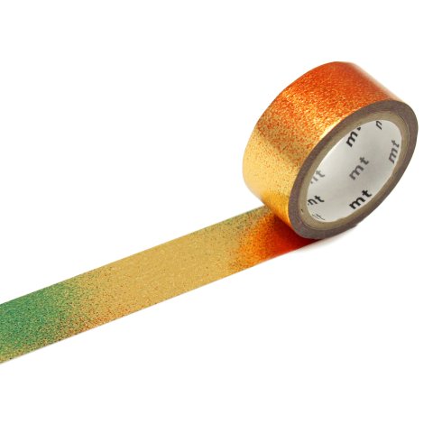 Mt Fab Masking Tape, Washi adhesive tape patterned w=15 mm, l= 3 m, gradiente oro/rojo/verde (MTHK1P10Z)