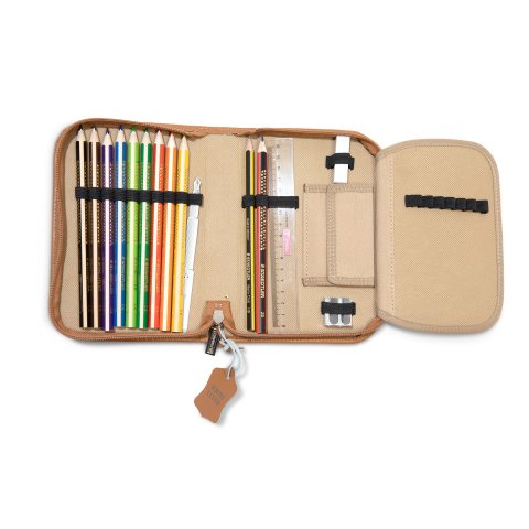 Brunnen leather pen case incl. colour pencil, ruler, eraser, sharpener, nat