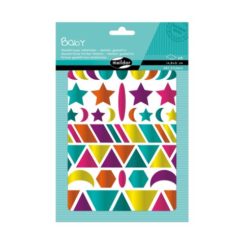 Stickerpackung Baby 282 Stück, geometrische Sticker, bunt metallic