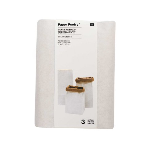 Paper Poetry Bolsa de fondo en blanco S 3 piezas, 410 x 180 x 120 mm, blanco/marrón