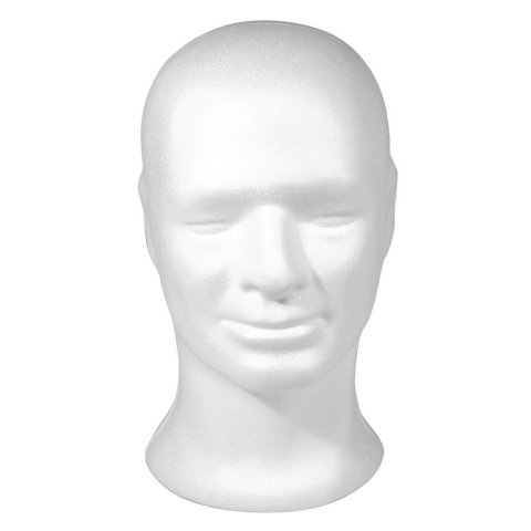 Testa parrucca in styrofoam L = 215, H = 300 mm, maschio, bianco