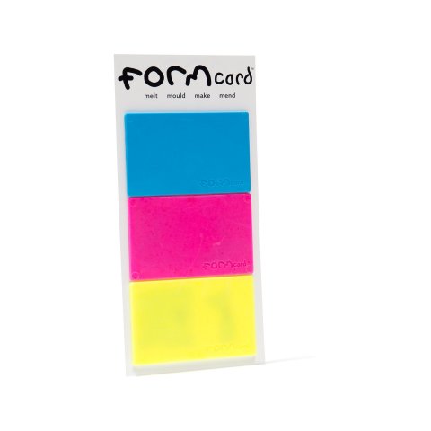 Formcard thermoplastischer Bio-Kunststoff, 3er Set 2,5 x 55 x 85 mm, pink, blue, yellow