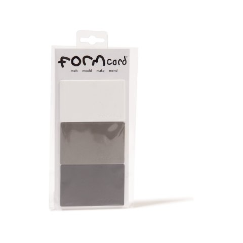 Formcard thermoplastic bio-plastic, set of 3 2,5 x 55 x 85 mm, set of 3, black, white, grey