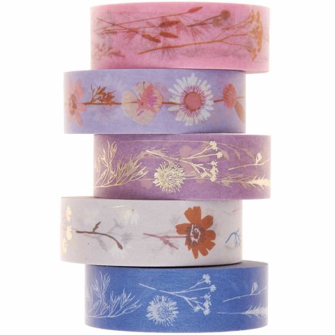 Adhesive tape set Paper Poetry, patterned b = 15 mm, l = 10 m, 5 pieces, dried flowers