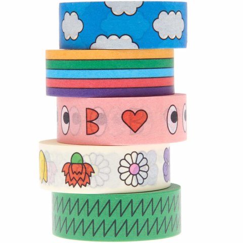 Adhesive tape set Paper Poetry, patterned b = 15 mm, l = 10 m, 5 pieces, Eye Candy