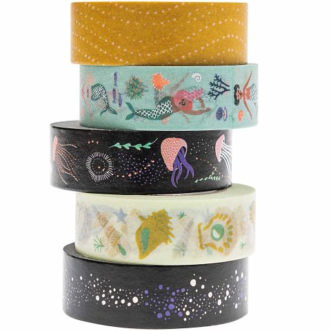 Adhesive tape set Paper Poetry, patterned b = 15 mm, l = 10 m, 5 pieces, Mermaid