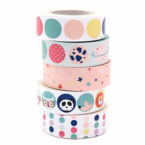 Adhesive tape set Paper Poetry, patterned b = 15 mm, l = 10 m, 5 pieces, Astronaut
