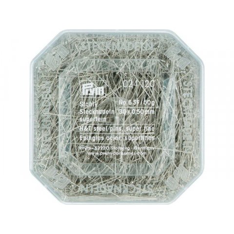 Alfiler para sastrería, de acero templado plata, 30 x 0,50 mm, 50g en plástico d. (024120)