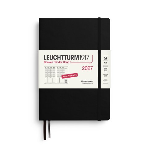 Leuchtturm Wochenkalender 12 Monate Wochenplaner 2027, A5, Medium, Hardcover, schwarz (319)
