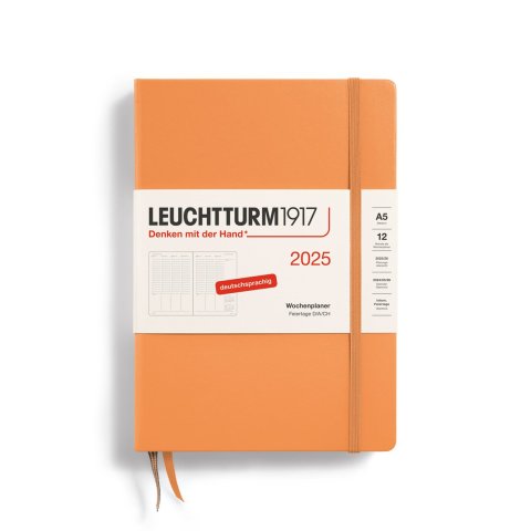 Leuchtturm Wochenkalender 12 Monate Wochenplaner 2025, A5, Medium, Hardcover, apricot (420)