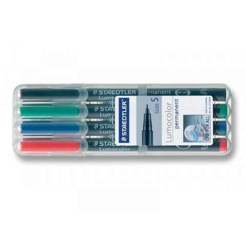 Staedtler Lumocolor permanent, Set 4 Stifte (S) im Etui (rot, blau, grün, schwarz)