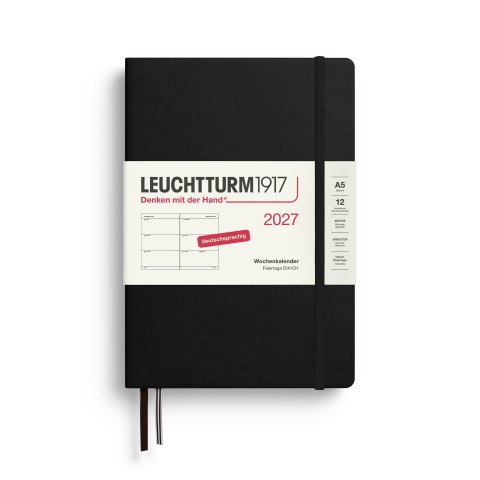 Leuchtturm weekly calendar, 12 months 2027, A5, medium, hardcover, black (879)