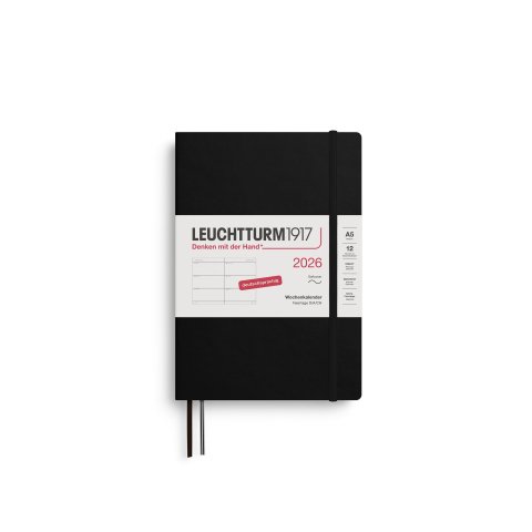 Leuchtturm Wochenkalender 12 Monate 2026, A5, Medium, Softcover, schwarz (489)