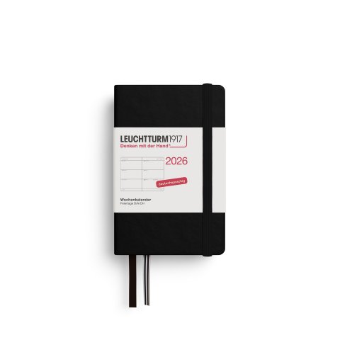 Leuchtturm Wochenkalender 12 Monate 2026, A7, Mini, Softcover, schwarz (427)