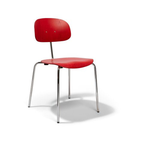Steel-tube chair 118, stackable stained red, chrome