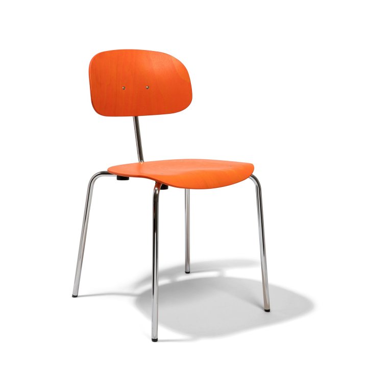 Steel-tube chair 118, stackable, stained orange, chrome