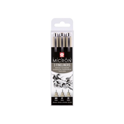 Sakura Fineliner Pigma Micron, set de 3 Bolígrafo, 005, 01, 03, diseño, negro