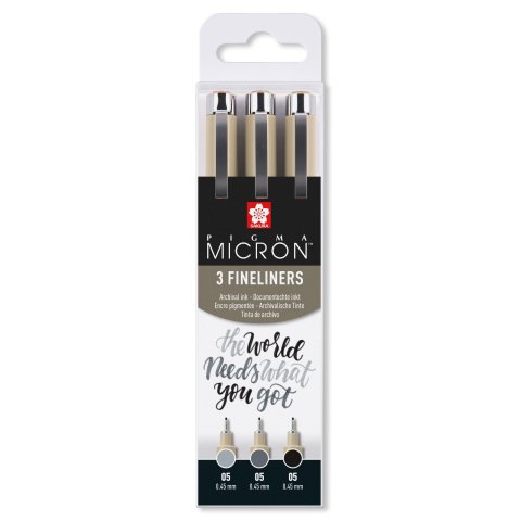 Sakura Fineliner Pigma Micron, 3er-Set Stift 05, schwarz + grau