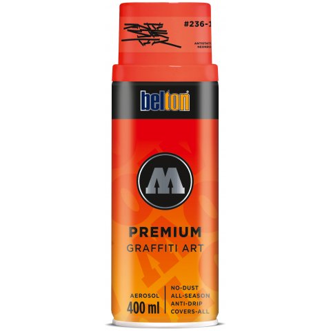 Pintura en spray Molotow Belton Premium, neón Lata 400 ml, rojo neón (236-1)