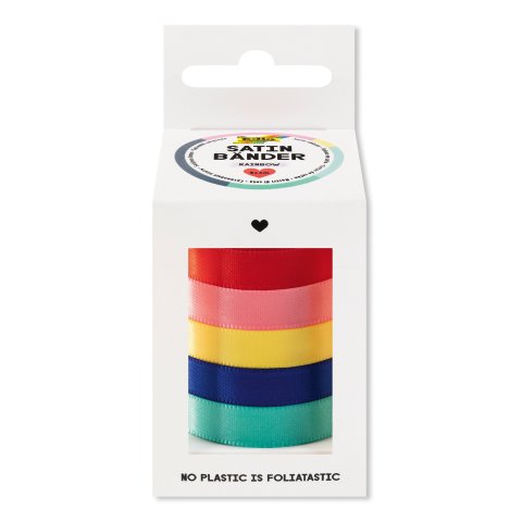 Satinband, Set b = 10 mm, l = 4 m, 5 Stück, regenbogen