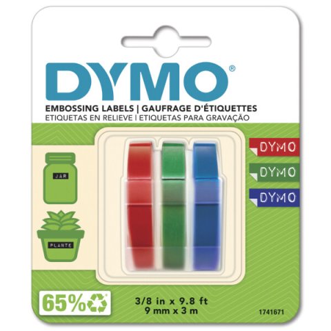Dymo embossing (labeling) tape, set 3-piece, black, red, blue, 9mm x 3m each