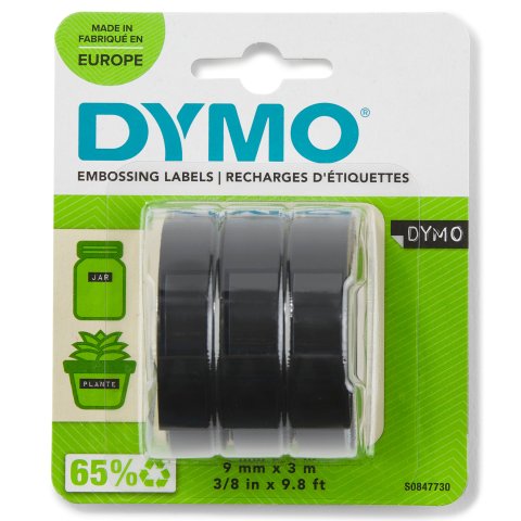 Dymo embossing (labeling) tape, set 3 tapes, black, 3 meters each