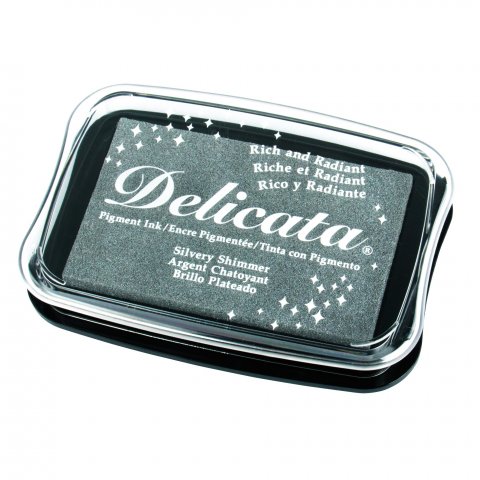 Tampón Delicata Metallic 9,9 x 6,8 cm, tamaño del cojín 7,6 x 4,7 cm, plata