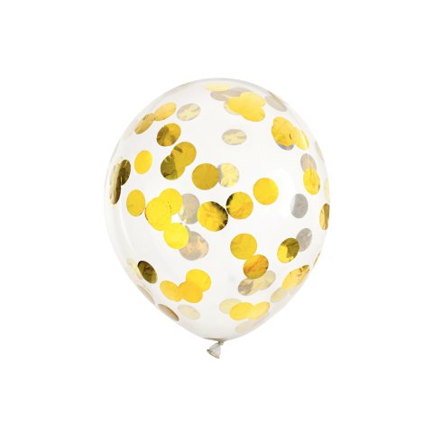 Luftballons mit Konfettifüllung ø 30 cm, 6 Stück, Konfetti gold