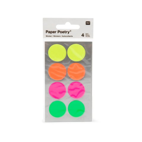 Paper Poetry dot stickers Ø 25 mm, 4 neon colours, 32 pcs.