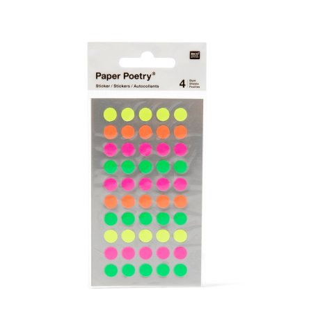 Paper Poetry dot stickers Ø 8 mm, 4 neon colours, 200 pcs.