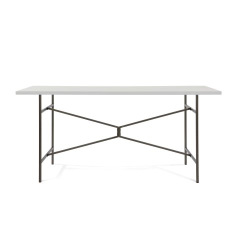 Modulor table X, colorless silk matt White melamine top, white edge