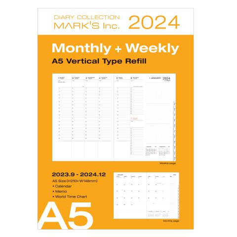 Ricarica per agenda settimanale 2024, formato A5, set n. 3 
