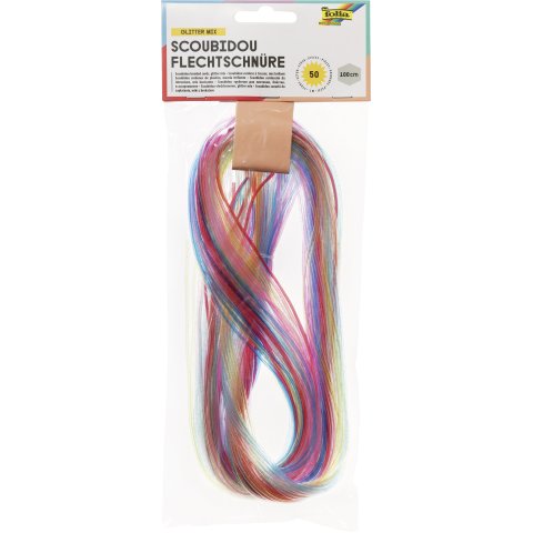 Scoubidou cordoni intrecciati, plastica 50 pezzi, 10 colori, l = 100 cm, brillantini