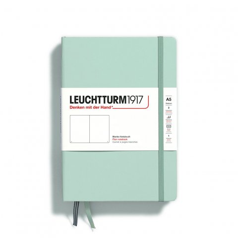 Cuaderno de notas Lighthouse de tapa dura Colores naturales A5, mediano, en blanco, 123 páginas, verde menta