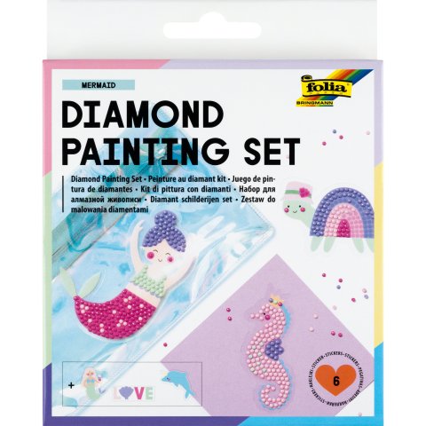 Diamond Painting Set 6 Motive, inkl. Zubehör, Meerjungfrau