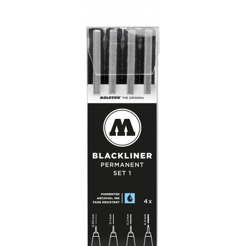 Molotow Blackliner Permanente, set de 4 Set 1 (0.05/ 0.1/ 0.2/ 0.4), negro