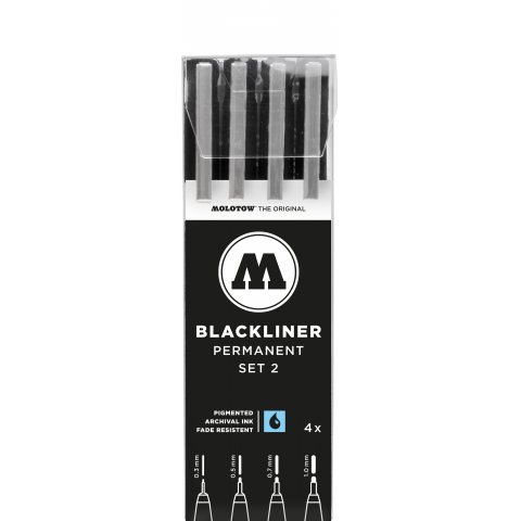 Molotow Blackliner Permanente, set de 4 Set 2 (0.3/0.5/0.7/1), negro