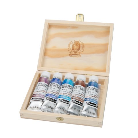 Schmincke watercolor Horadam Super Granulation Set Galaxie, tubes in wooden box, 5 x 15 ml