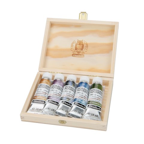 Schmincke watercolor Horadam Super Granulation Set Tundra, tubes in wooden box, 5 x 15 ml