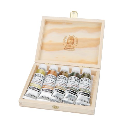Schmincke Acuarela Horadam Super Granulation Set Desierto, tubos en caja de madera, 5 x 15 ml
