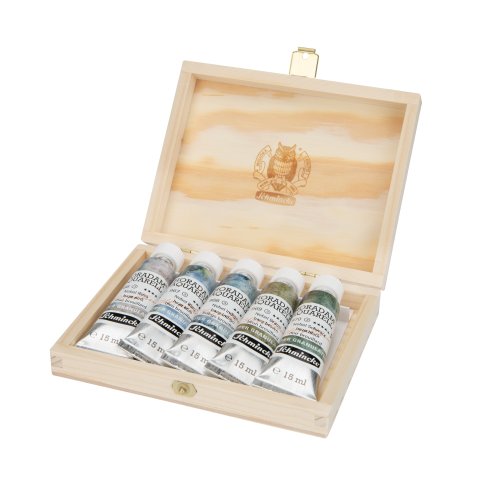 Schmincke Acuarela Horadam Super Granulation Set Bruma, tubos en caja de madera, 5 x 15 ml