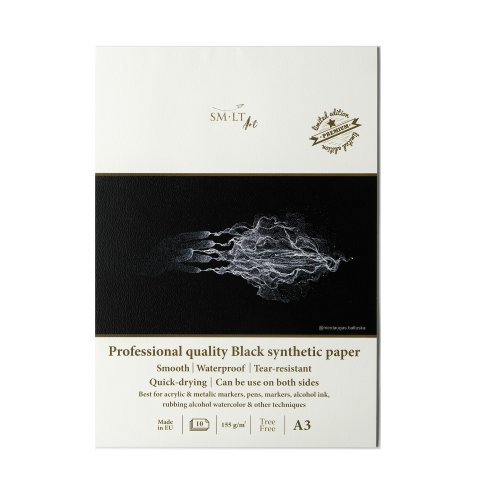 Universal synthetic paper pad, 155 g/m² black, smooth, 297 x 420 mm DIN A3, 10 sheets