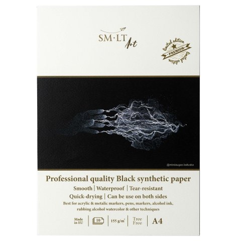 Almohadilla de papel sintético universal, 155 g/m². negro, liso, 210 x 297 mm DIN A4, 10 hojas