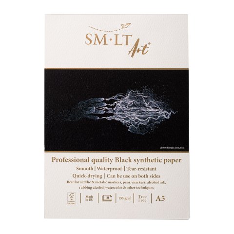 Almohadilla de papel sintético universal, 155 g/m². negro, liso, 148 x 210 mm DIN A5, 10 hojas