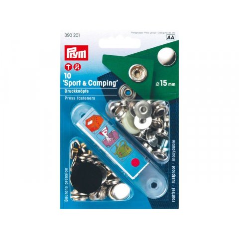 Prym "Sporting & Camping" press fasteners, coloured cap ø 15 mm, silver, glossy, 10 pieces (390201)