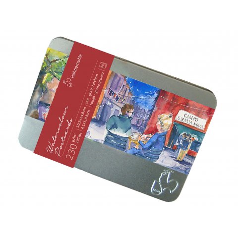 Cartoline ad acquerello Hahnemühle, 230 g/m². 148x105 DIN A6, ruvido, bianco naturale, 30 fogli, scatola di metallo