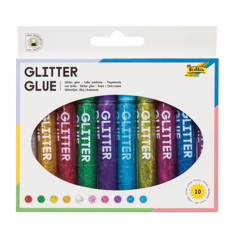 Juego de pegamento Folia Glitter-Glue 10 bolígrafos de 9,5 ml, colores surtidos