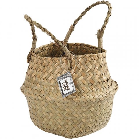 Seagrass basket, with handle ø 16 cm, h = 15 cm, natural