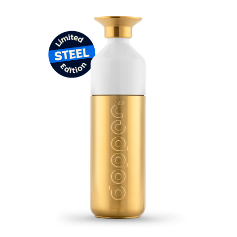 Botella para beber Dopper Acero, dorado 800 ml, sin BPA, acero inoxidable, taza tritan blanca